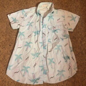 Vintage Tropical Palm AOP Beach Vacation Button Down Shirt 100% Cotton sz6 *FLAW